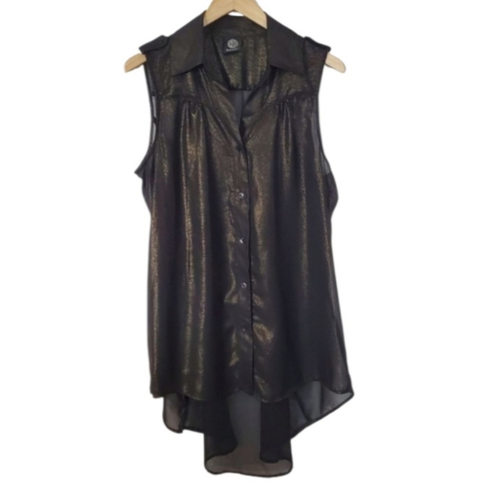 Bobeau Black and Gold Top, Metallic Shimmer (Sz ? Fits Like L)